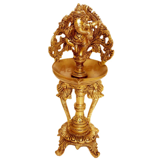 Oil diya with Lord Ganesha figure brass made event/pooja ghar/home decor oil lamp table showpiece Aakrati