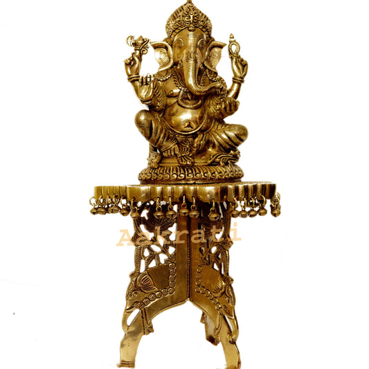 Lord Ganesha with chowki brass metal hand carved home/office/puja ghar decor Aakrati