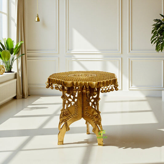 Brass metal decorated hand carved home decor chowki/stool