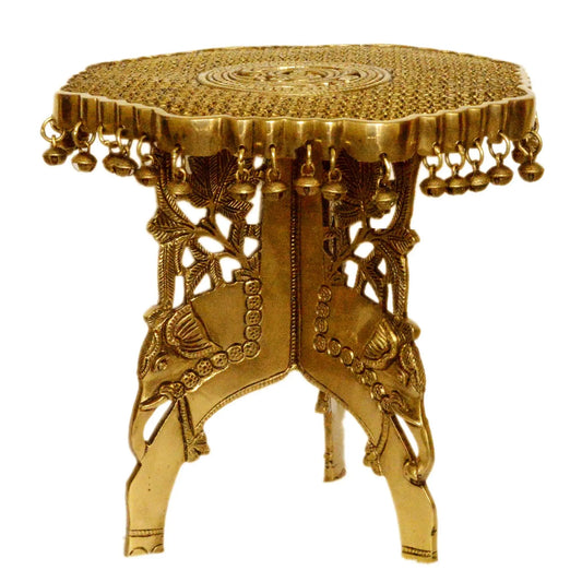 Brass metal decorated hand carved home decor chowki/stool Aakrati