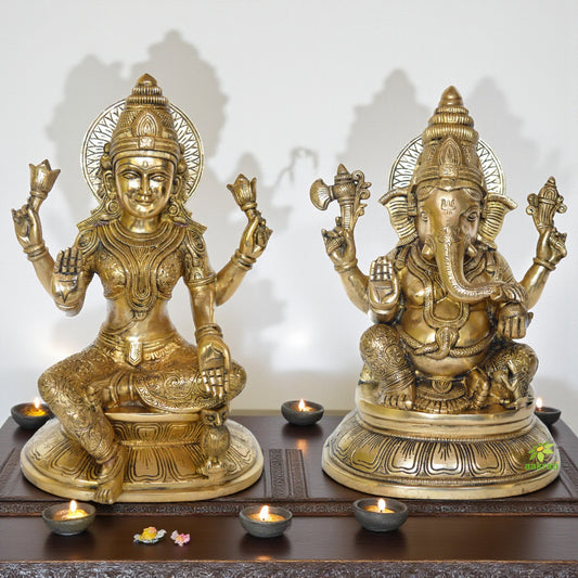 Laxmi Ganesha Brass made antique decorative pair for pooja ghar Aakrati