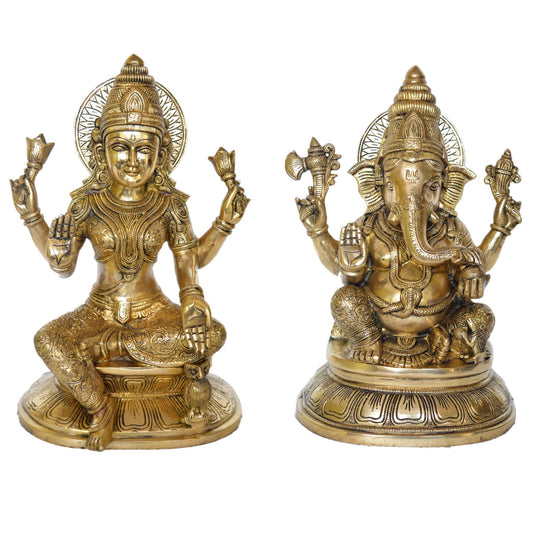 Laxmi Ganesha Brass made antique decorative pair for pooja ghar Aakrati