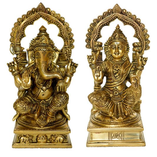 Laxmi Ganesha pair made hand carved antique statue Aakrati