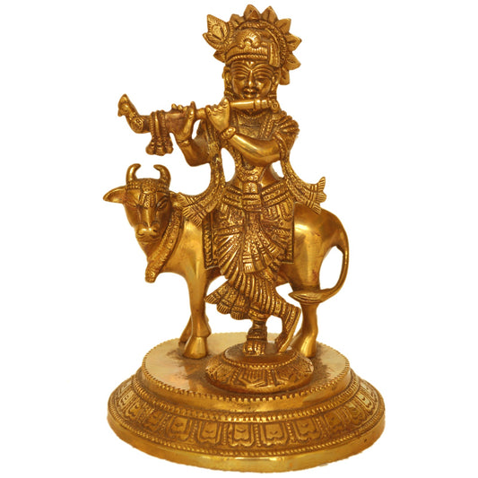Lord Krishna Brass metal Hand made antique finish statue Aakrati