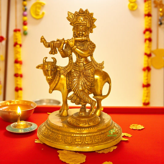 Lord Krishna Brass metal Hand made antique finish statue Aakrati