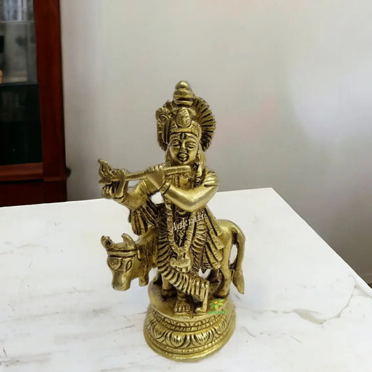 Lord Krishna Brass Made hand carved Pooja ghar/Office decor Statue Aakrati