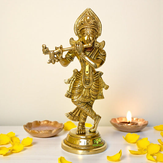 Lord Krishna Brass Made Hand Carved Designer Statue