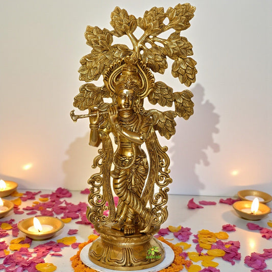 Hindu Religious Figure - Krishna Brass Made hand carved Pooja ghar/Office decor Statue Aakrati