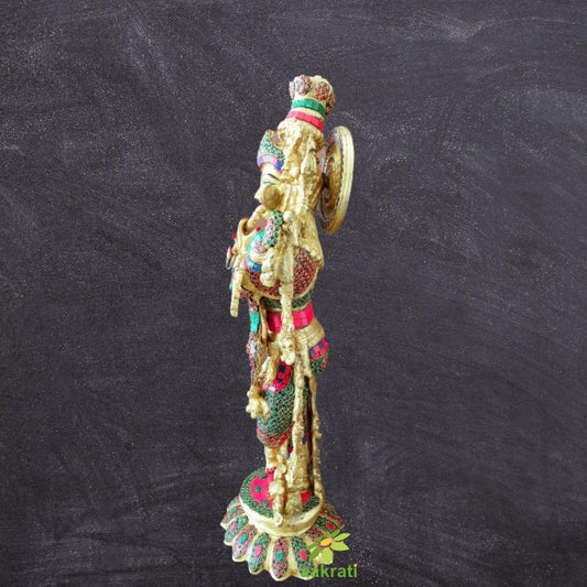 Krishna - Govinda - Dwarkapati Statue with Stonework, Big Large Size Brass Lord Krishna Idol, Krishn, Gopal Krishna, Hindu Idol