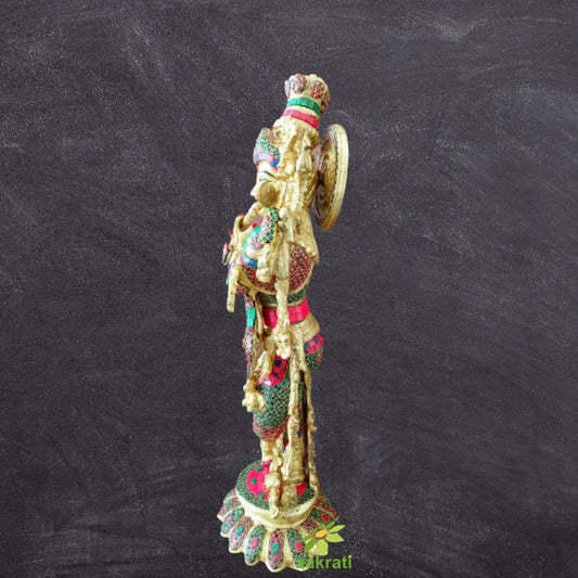 Krishna - Govinda - Dwarkapati Statue with Stonework, Big Large Size Brass Lord Krishna Idol, Krishn, Gopal Krishna, Hindu Idol Aakrati