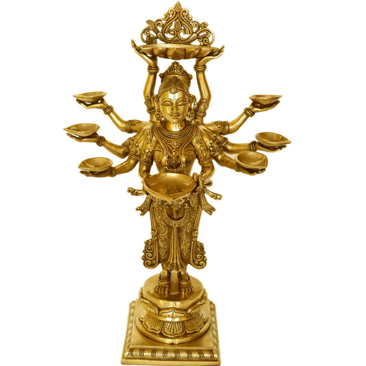 Deep laxmi brass metal hand carved pooja ghar event decor statue Aakrati