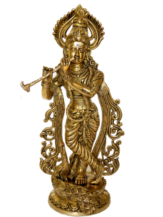 God Krishna Brass Murti Indian Hindu Religiouos idol figure for temple worship