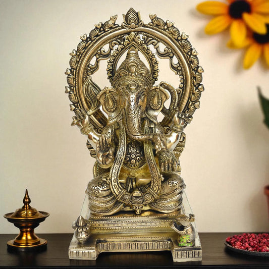 Brass made Lord Ganesha Pooja Ghar decoration/office decoration hand carved statue Aakrati