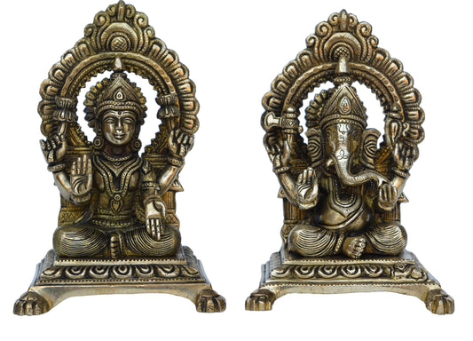 Brass Made Laxmi Ganesha decorative statue for pooja ghar/office decor