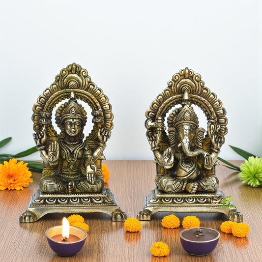 Brass Made Laxmi Ganesha decorative statue for pooja ghar/office decor Aakrati