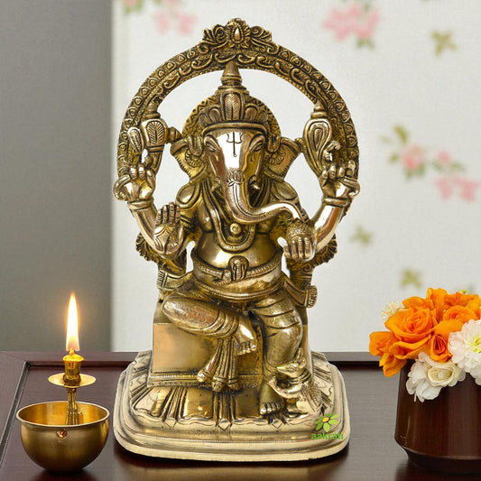 Lord Ganesha hand carved brass statue for Home decor/Office decor Aakrati