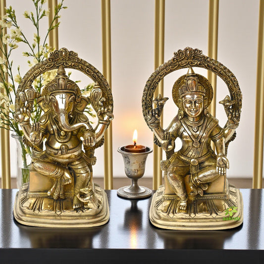 Laxmi Ganesha Brass Made pair for Home/Office decor statue Aakrati