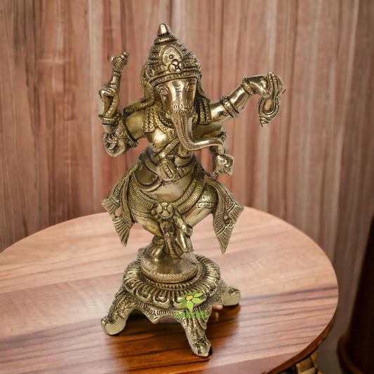 Brass Dancing Ganesh idol for worship and Showpiece 8 inch height Aakrati
