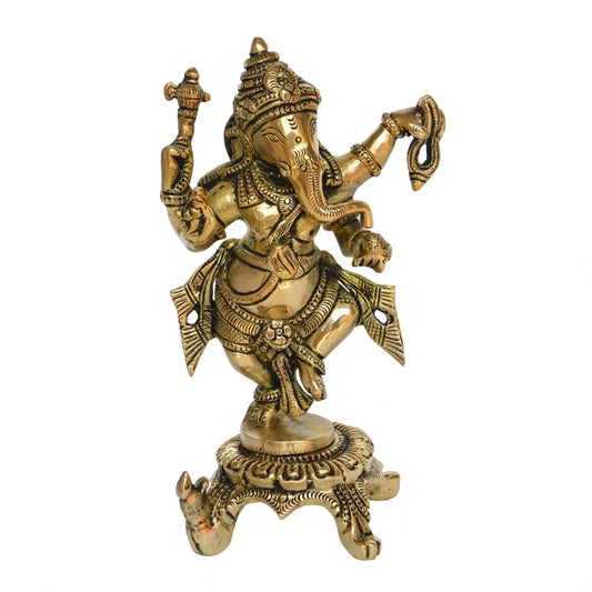 Brass Dancing Ganesh idol for worship and Showpiece 8 inch height Aakrati