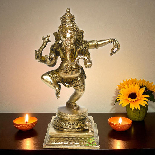 Lord Ganesha Dancing position brass made office/home decor beautiful statue Aakrati