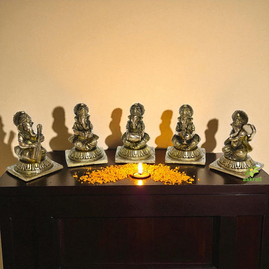 Lord Ganesha holding music instruments home/Office decor brass made statues Aakrati