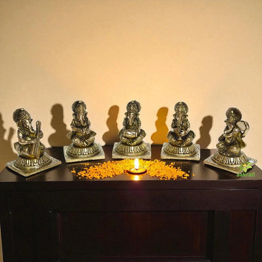 Lord Ganesha holding music instruments home/Office decor brass made statues Aakrati