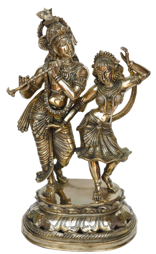 Divine Love Radha Krishna dancing position brass made hand carved statue