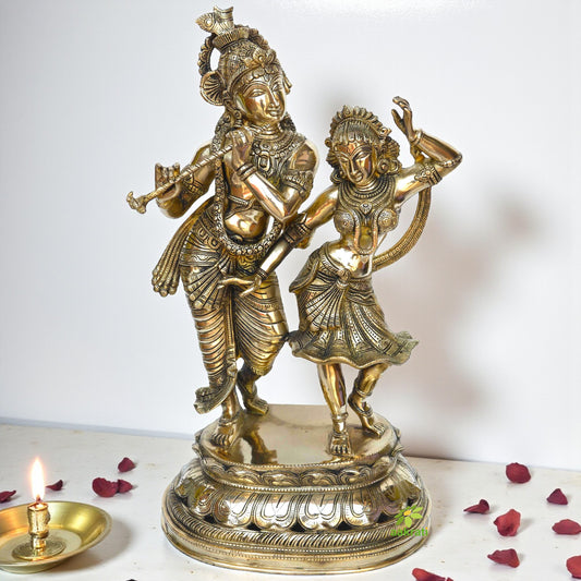 Divine Love Radha Krishna dancing position brass made hand carved statue