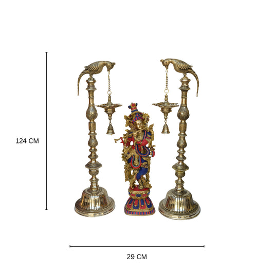 Festive Decor Oil Lamp with colorful Krishna Statue for home office decor