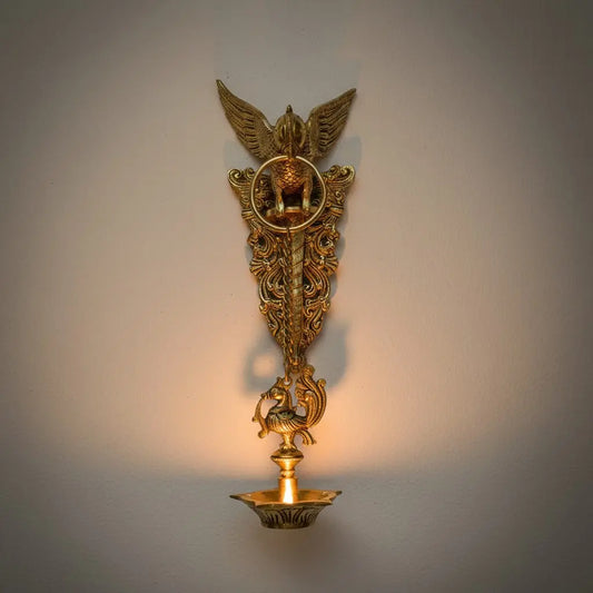 Brass made Bird Holding Oil lamp wall hanging decorative home decor lamp Aakrati