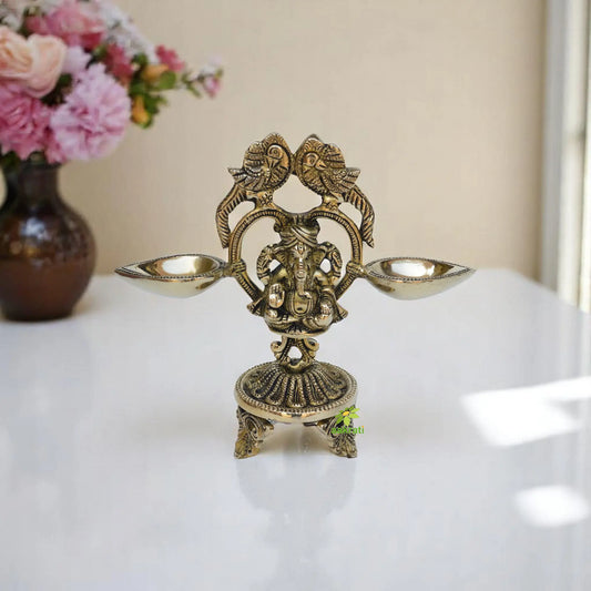 Table diya with Ganesh ji - oil diya religious worship handmade homeware Aakrati