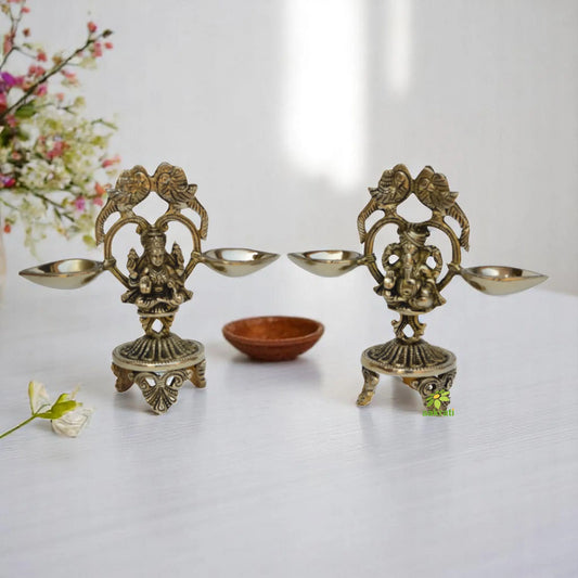 Brass Laxmi Ganesh table diay ethnic metal craft table showpiece Aakrati