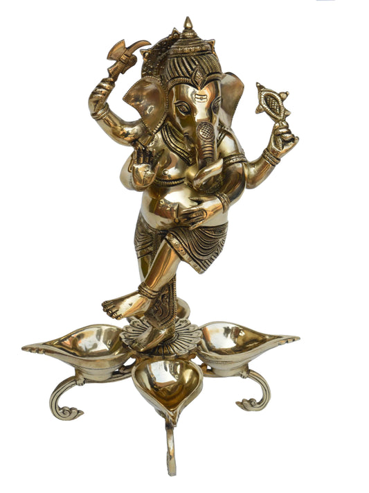 Dancing Ganesha figure on brass made home decor/living room decor oil lamp/Deepak Aakrati