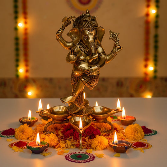 Dancing Ganesha figure on brass made home decor/living room decor oil lamp/Deepak