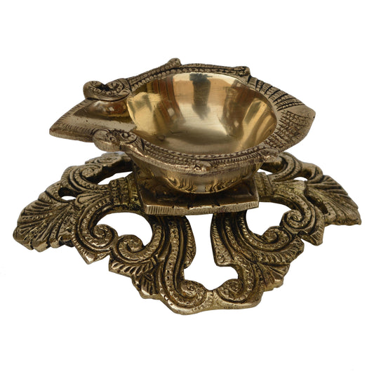 Brass Made hand carved pooja gahr oil lamp with decorative stand Aakrati