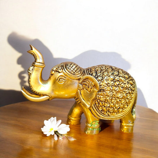 Brass Made hand carved decorative elephant figure for home/office decor Aakrati
