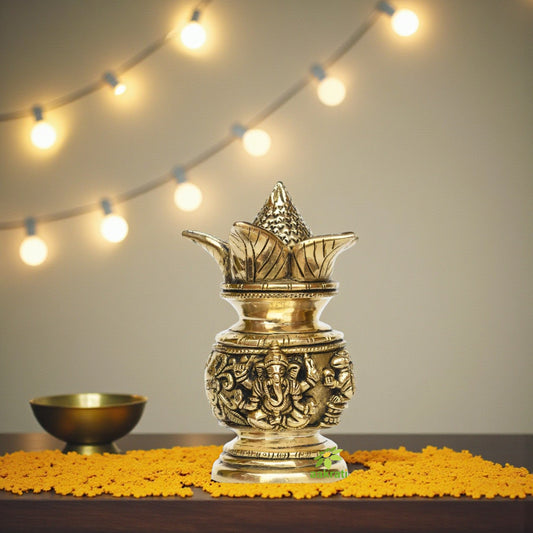 Ganesha Laxmi figure on one Kalash made of brass metal for pooja ghar/Temple (One Pcs) Aakrati