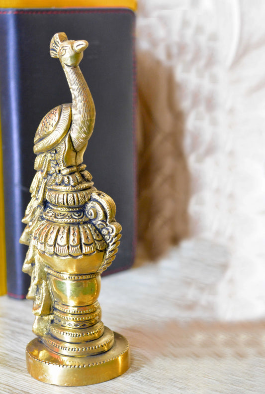 Aakrati Vintage antique Finished 7 inch Brass Peacock Sitting Showpiece Figurine Aakrati