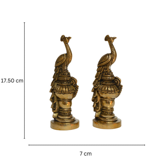 Aakrati Pair of Handmade Small Sitting Brass Peacock Figurine Showpiece