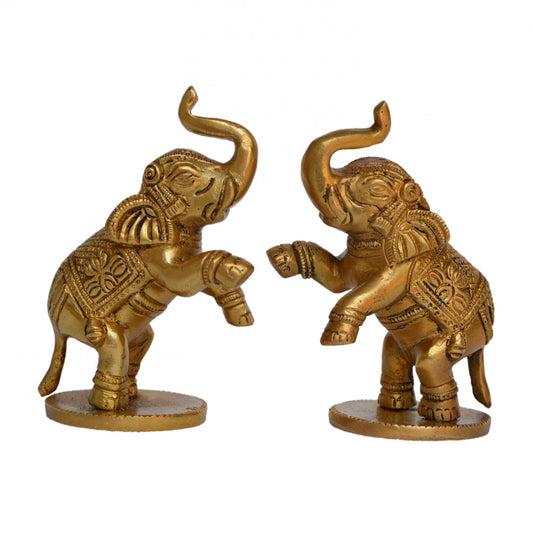 Aakrati Pair Yellow Small 4 inch Brass Cute Elephant Showpiece Multipurpose Use For Home or Office or Paper Weight