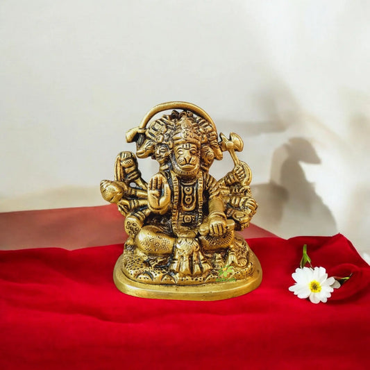 Aakrati Gloss Antqiue Small Sitting five face Hanuman Figurine For Office or Home and worship Aakrati