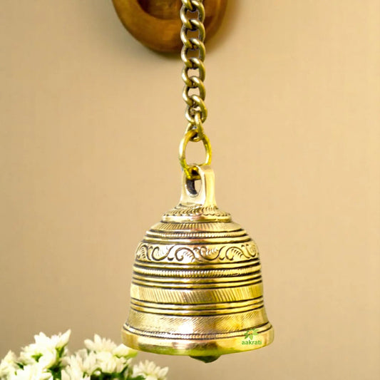 Aakrati Vintage Matte Wall Hanging Bell With Brass Chain and Hook For Gates , Home, office and temple Aakrati