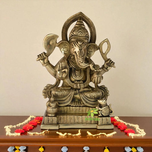 Ganesh Hindu Religious Temple Worship Brass Statue in Antique Look - Best Gift and Home Decor showpiece Aakrati