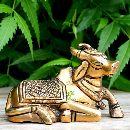 The Vehicle of Shiva - Brass Statue- Nandi Bull Sitting Aakrati