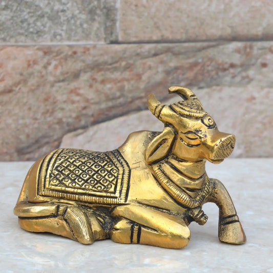 The Vehicle of Shiva - Brass Statue- Nandi Bull Sitting Aakrati
