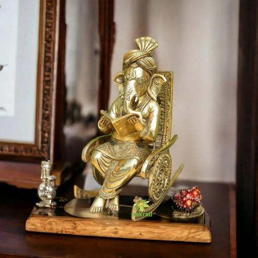 Chair Ganesha Statue | Home decor | Elephant god | Hindu god | Brass idol | Handmade | Book Reading ganesha | Sculpture Aakrati
