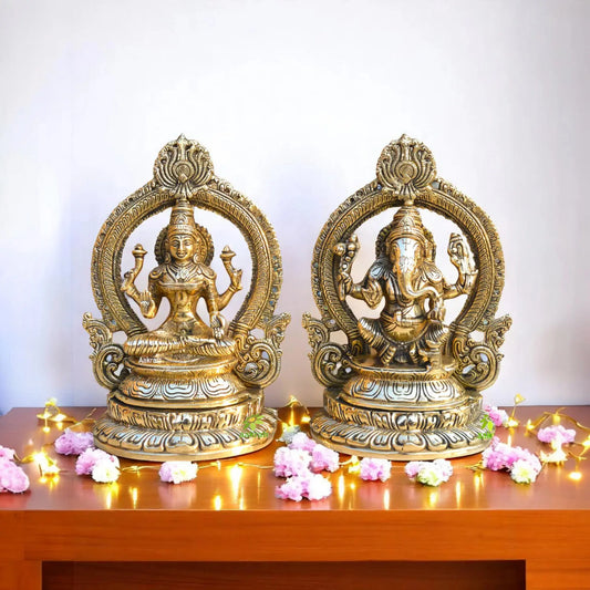 Lakshmi Ganesh Brass Murti for temple worship gift and decor Aakrati