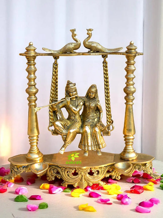 Radha and Krishna Swing jhula Brass Statue, Home Decor Gift, Indian Brass Art Aakrati