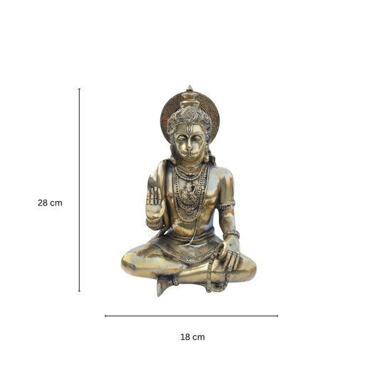 Lord Hanuman Sitting Religious Hindu Statue, Indian Bahubali God Figurine Brass Rambhakta Monkey God, Lord Rama God of Strength