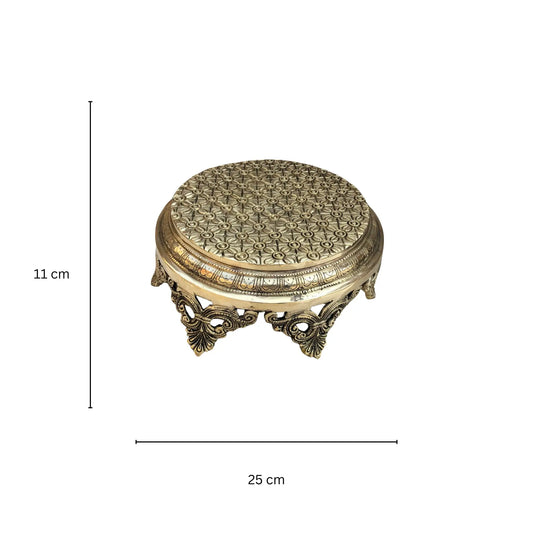 Brass Chowki - metal small stand with antique look Aakrati